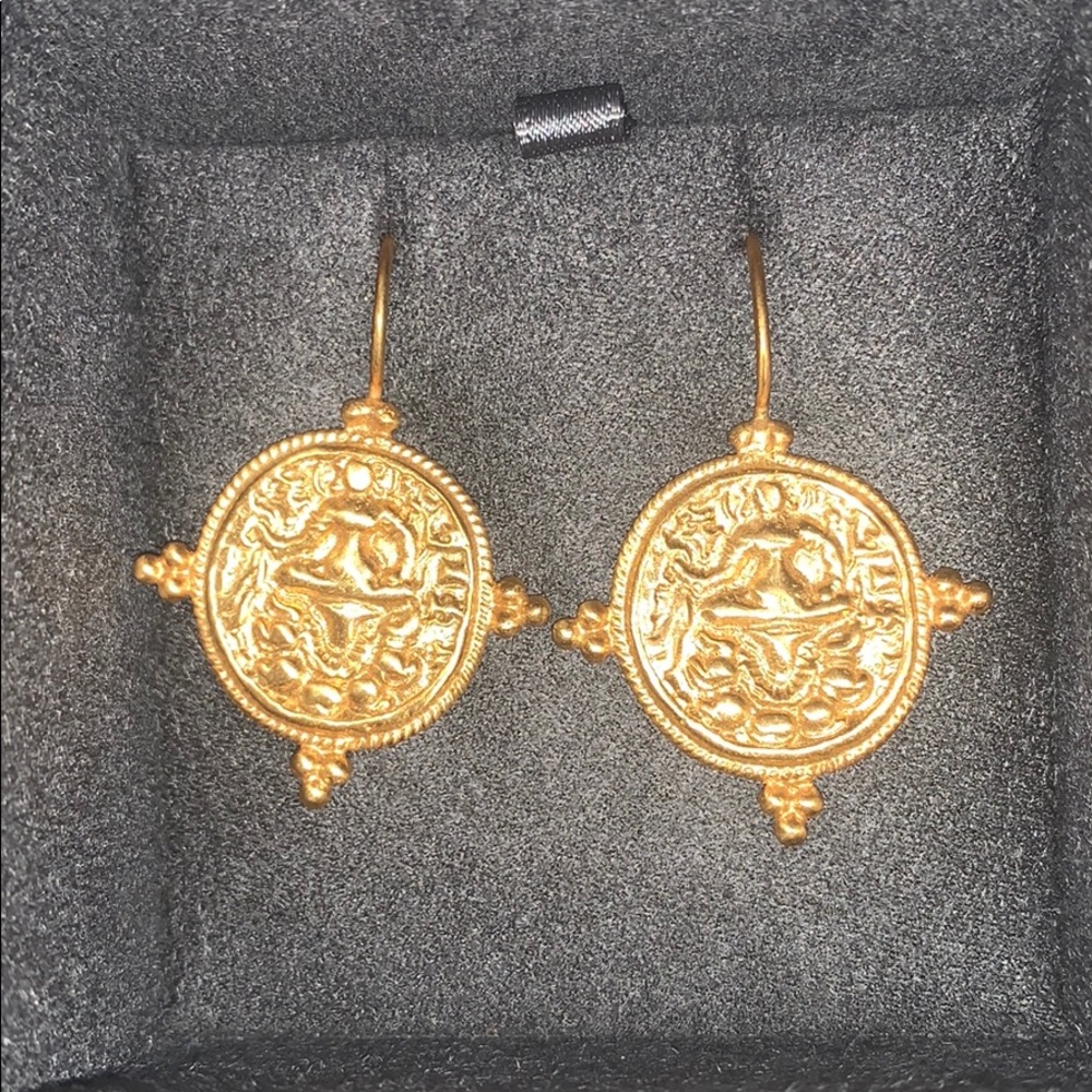 SOLD Designer Julie Vos Dangle Coin 24k Gold - Picture 2 of 6